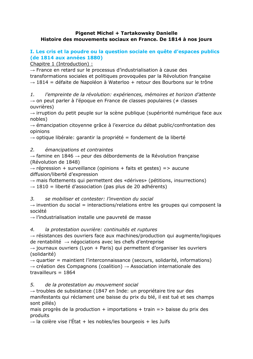 Prévisualisation du document Pigenet Michel + Tartakowsky Danielle Histoire des mouvements sociaux en France. De 1814 à nos jours