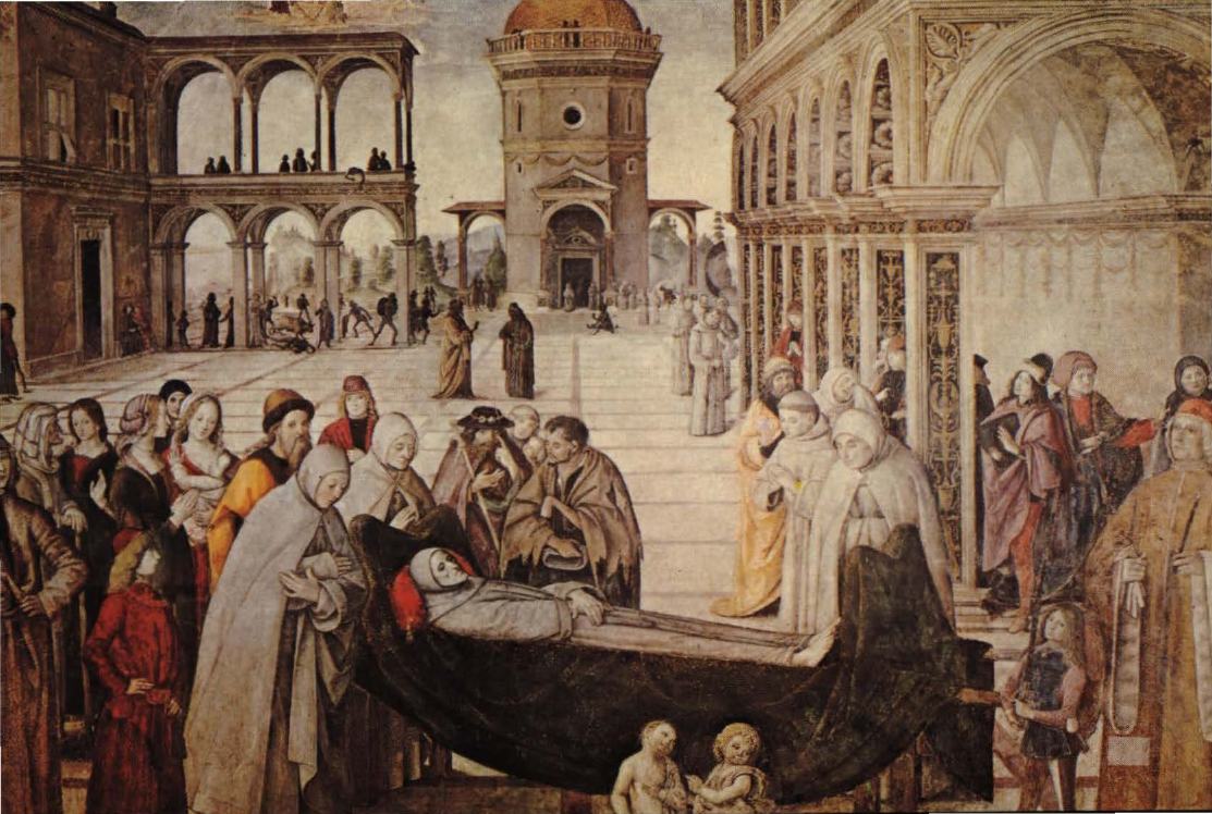 Prévisualisation du document PINTURICCHIO Bernardino di Betto dit: Les Funérailles de saint Bernardin de Sienne  (analyse du tableau).