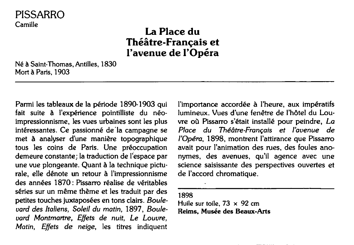 Prévisualisation du document PISSARRO Camille : La Place du Théâtre-Français et l'avenue de l'Opéra