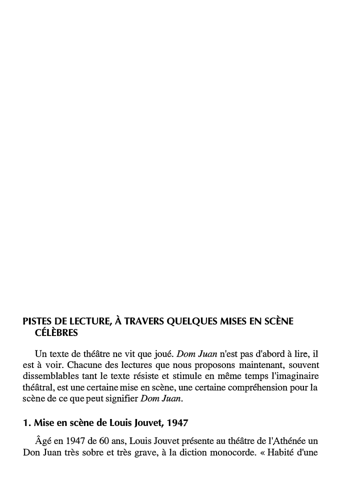 Prévisualisation du document PISTES DE LECTURE, À TRAVERS QUELQUES MISES EN SCÈNE CÉLÈBRES - Dom Juan de Molière
