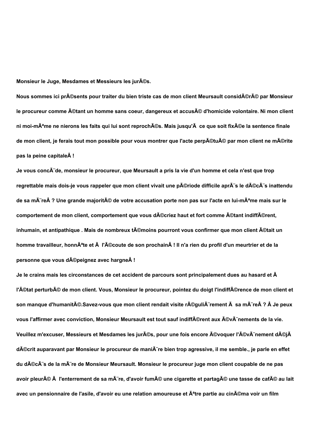 Prévisualisation du document Plaidoyer de l'avocat de Meursault