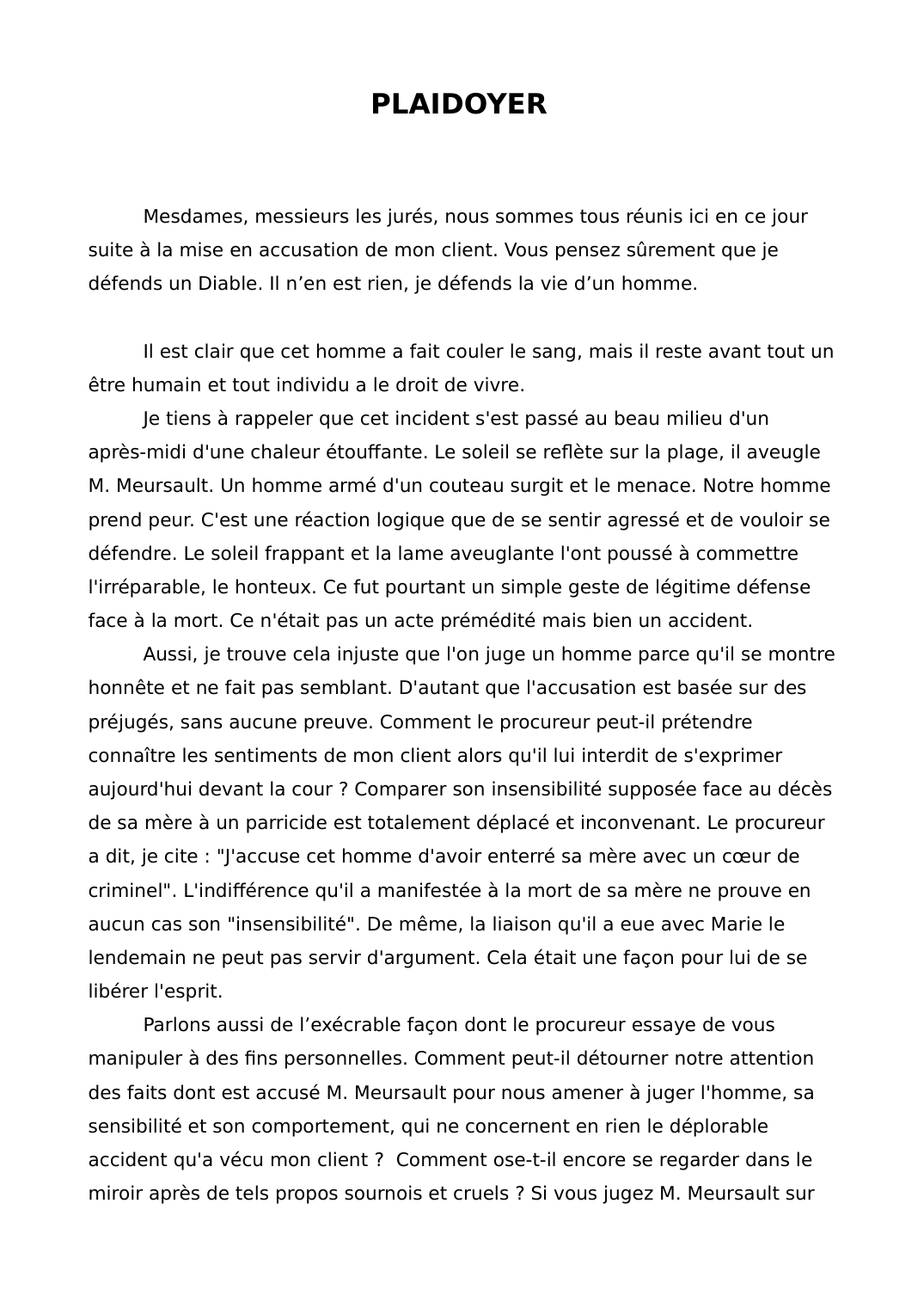 Prévisualisation du document Plaidoyer de Meursault