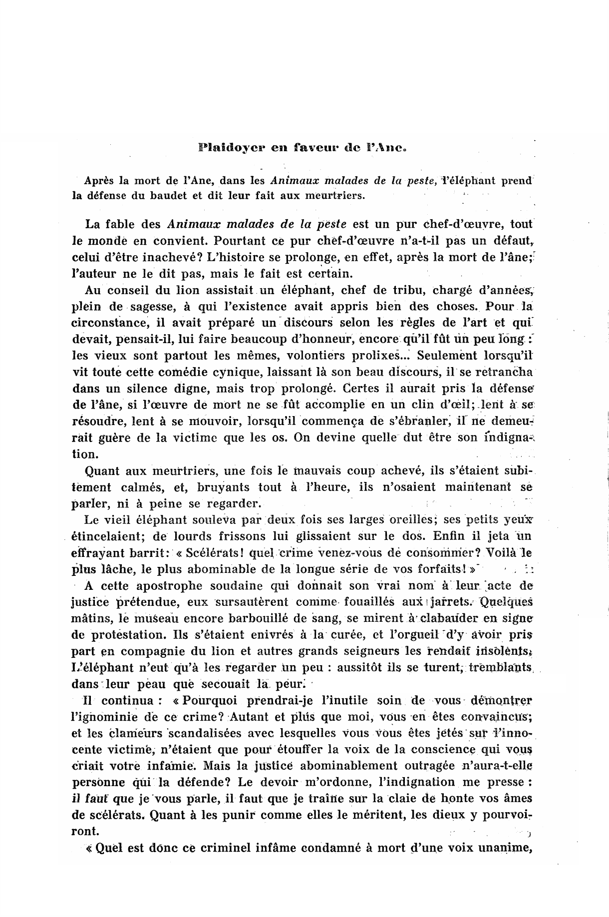 Prévisualisation du document Plaidoyer en  faveur de l’Âne des Animaux malades de la peste (La Fontaine)