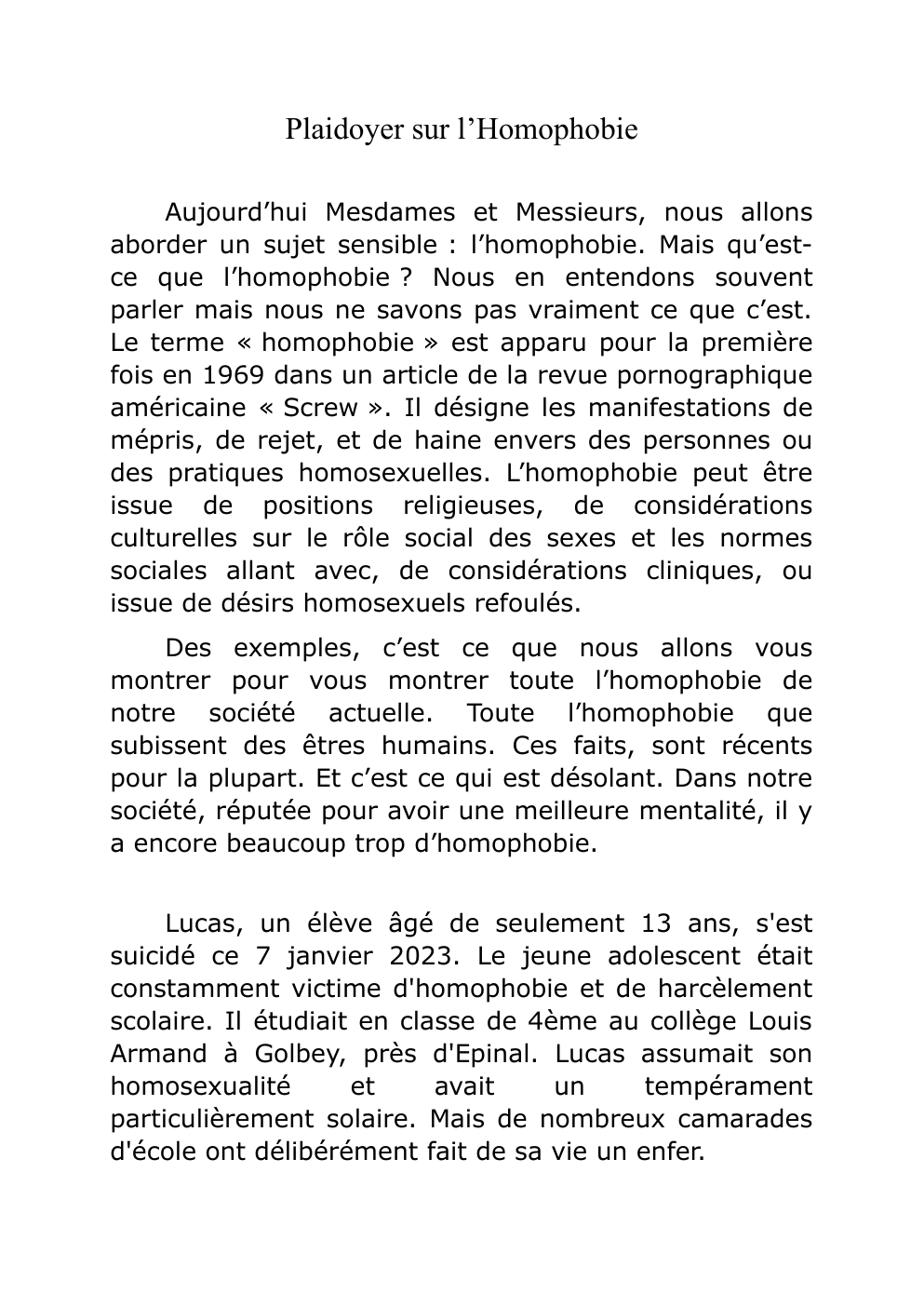 Prévisualisation du document Plaidoyer sur l'homophobie