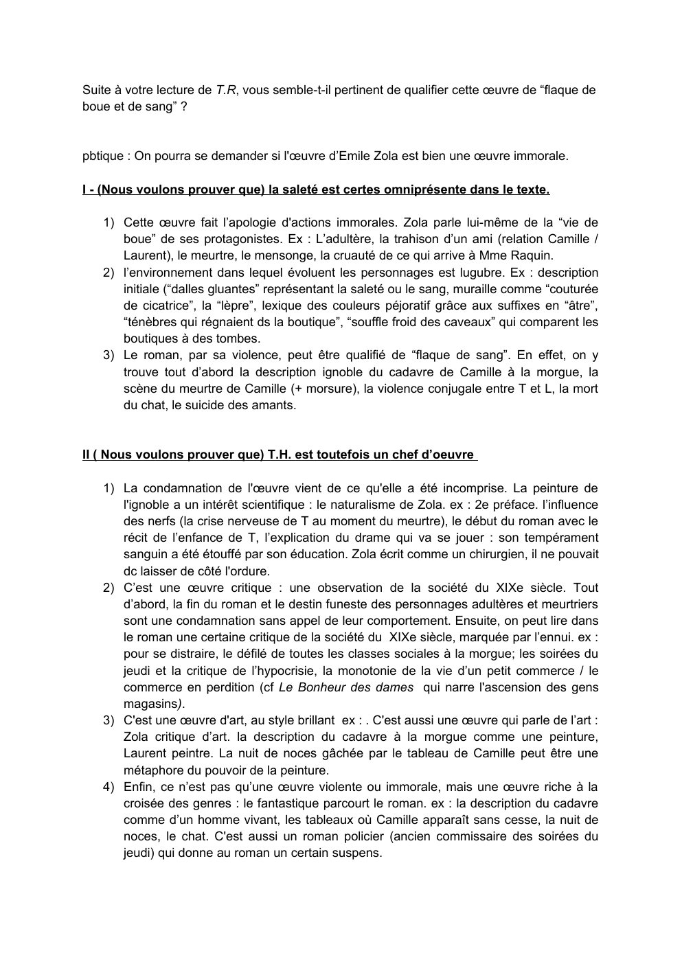 Prévisualisation du document Plan détaillé dissertation Thérèse Raquin: une oeuvre immorale ?