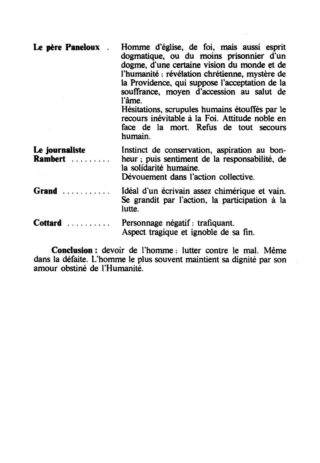 Prévisualisation du document PLAN D'ÉTUDE : LA PESTE (1947) (A. Camus) SYNTHÈSE. L'OEUVRE. LES PERSONNAGES