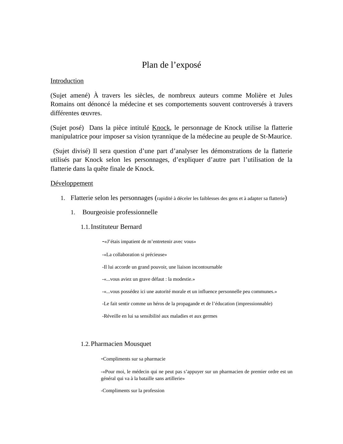 Prévisualisation du document Plan d'exposé oral sur Knock de Jules Romain