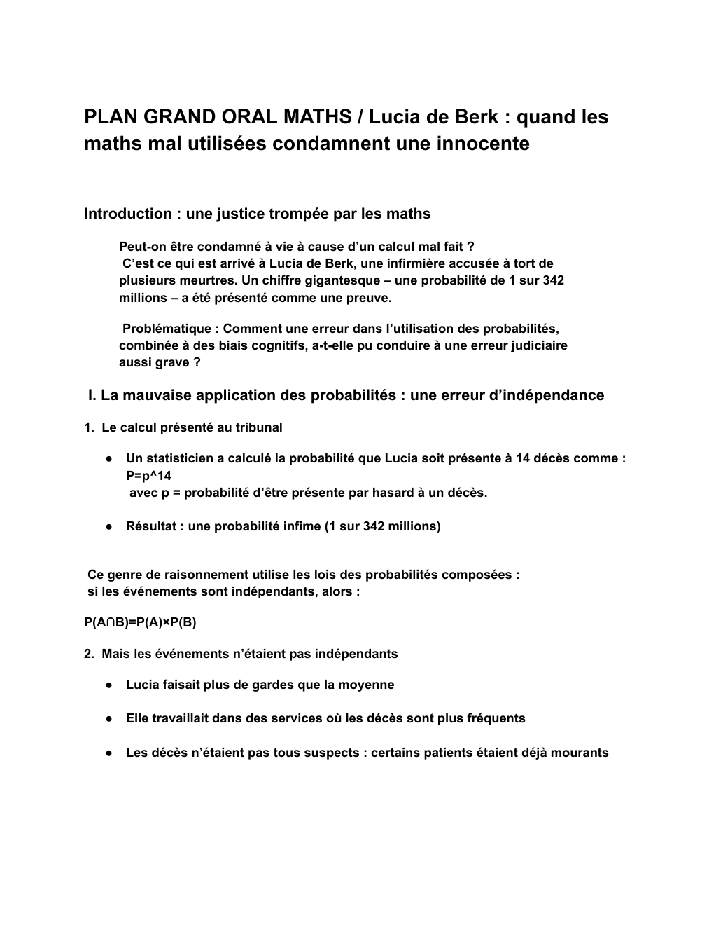 Prévisualisation du document PLAN GRAND ORAL MATHS / Lucia de Berk : quand les maths mal utilisées condamnent une innocente