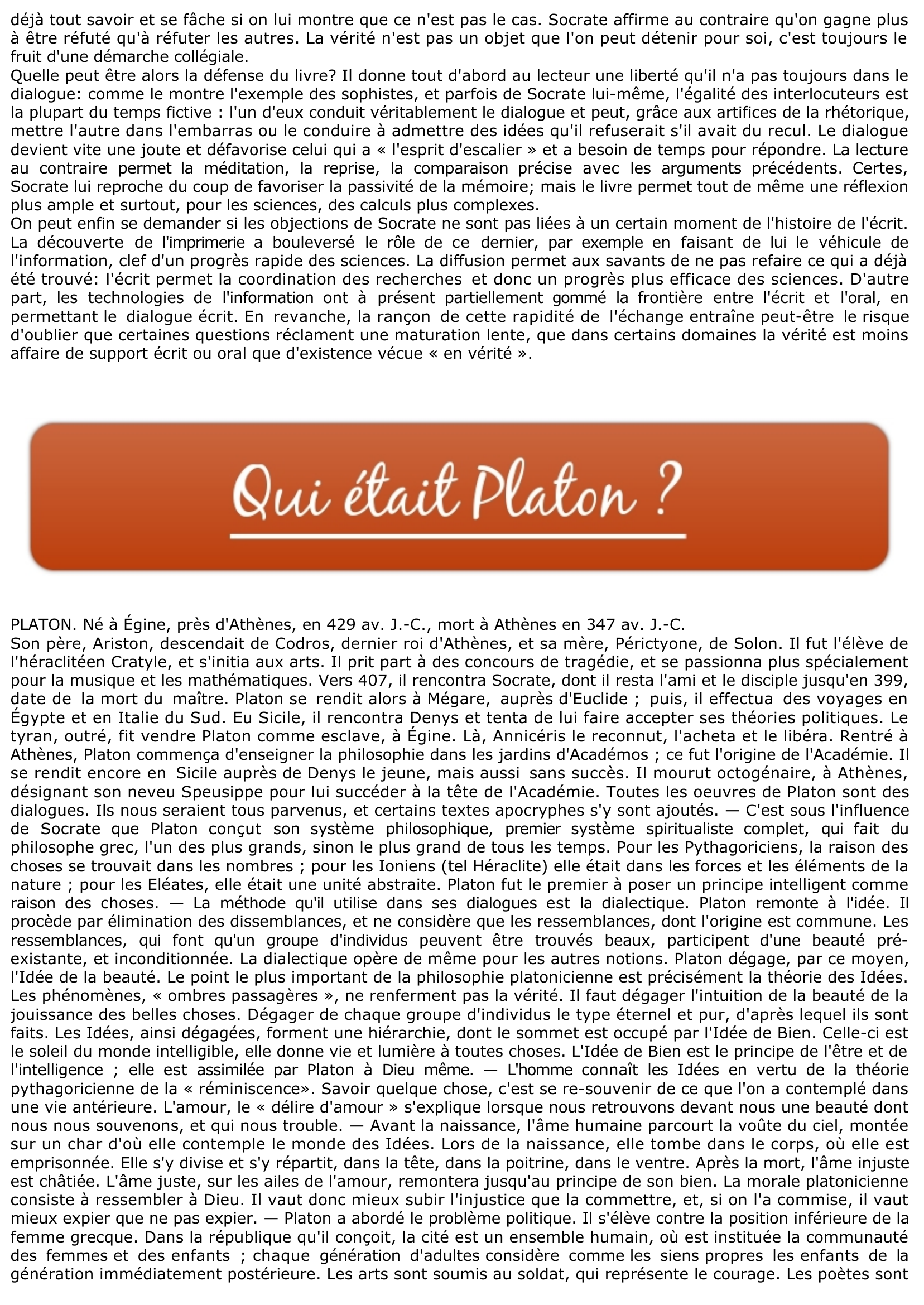 Prévisualisation du document Platon et l'écriture