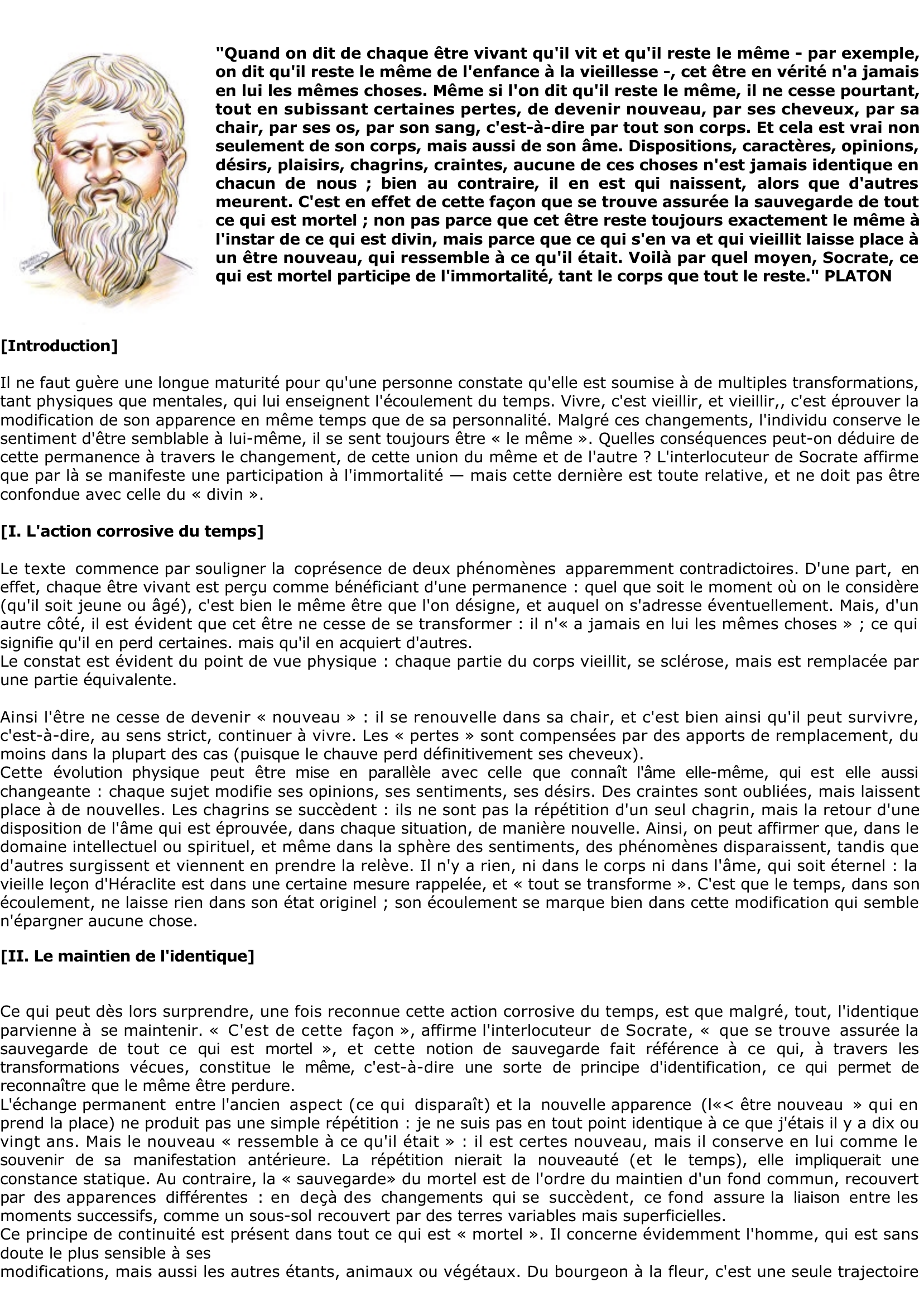 Prévisualisation du document Platon et l'identité personnelle