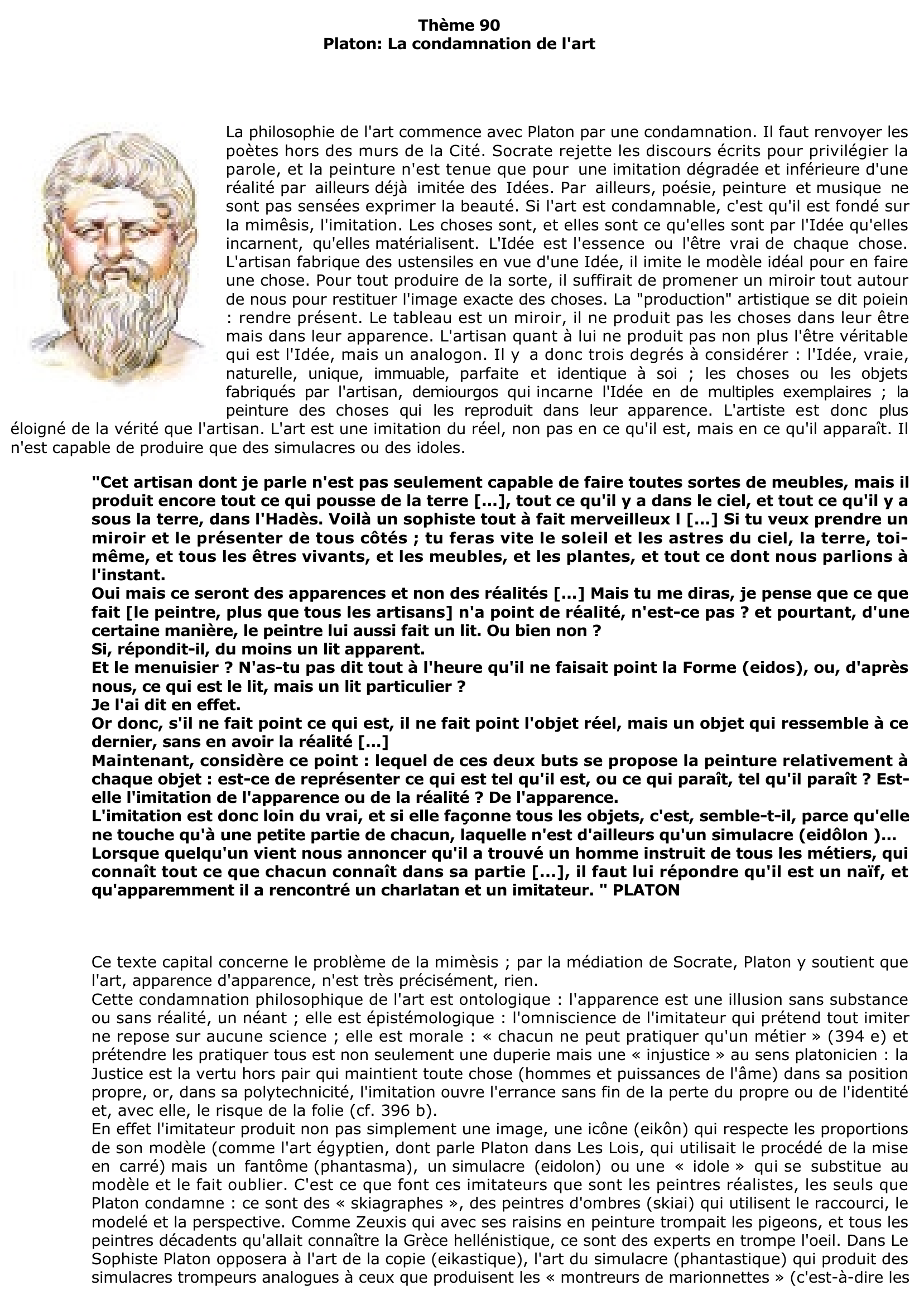 Prévisualisation du document Platon: La condamnation de l'art
