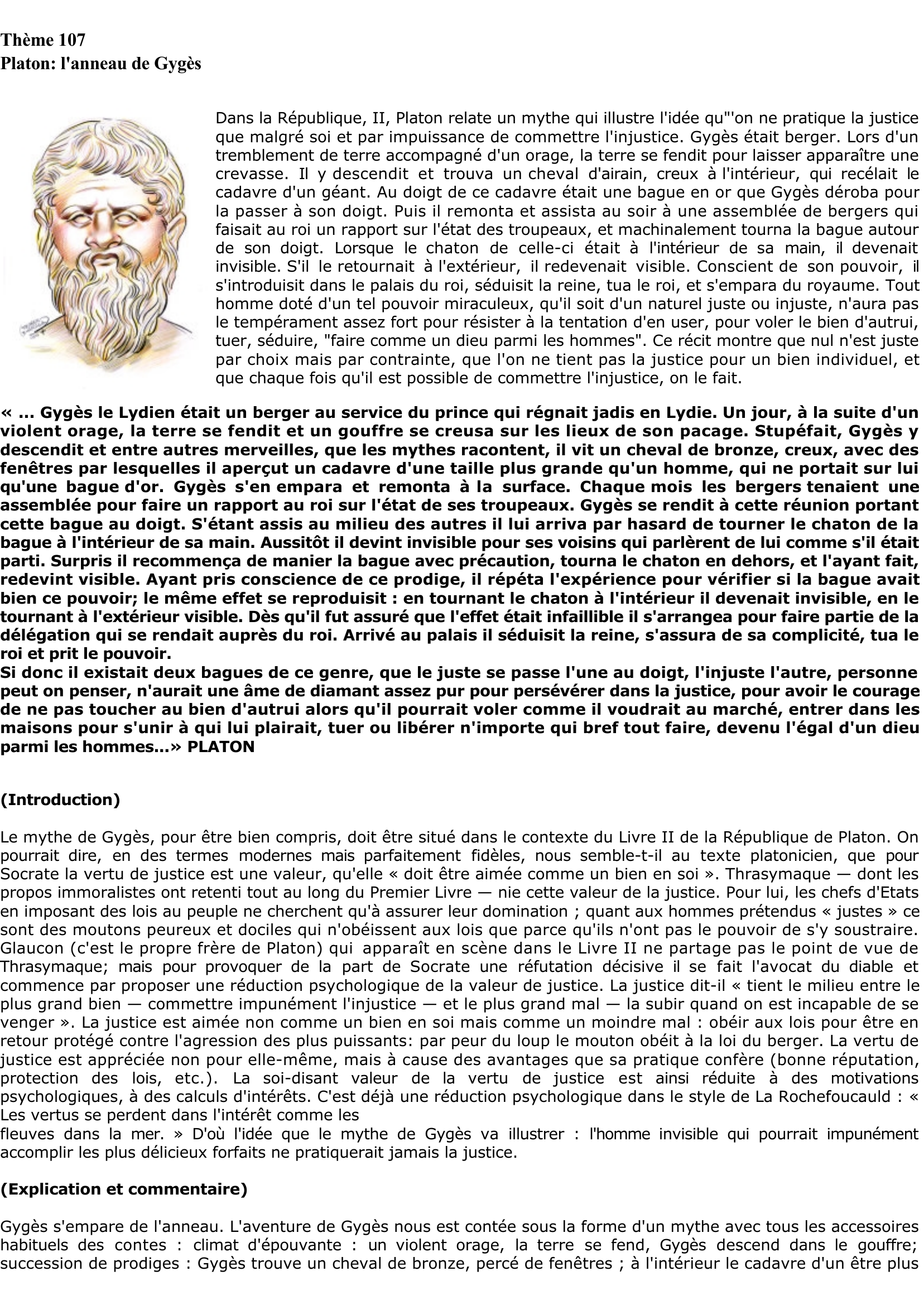 Prévisualisation du document Platon: l'anneau de Gygès