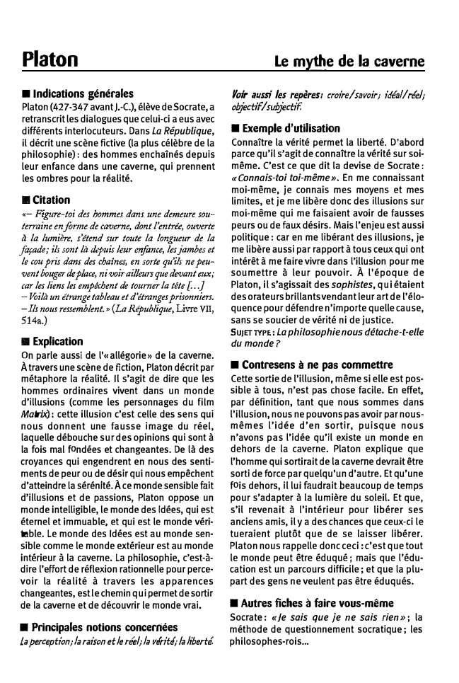 Prévisualisation du document Platon

■Platon
Indications générales
(427-347 avantJ.-C.), élève de Socrate, a

retranscrit les dialogues que celui-ci a eus avec
différents interlocuteurs....