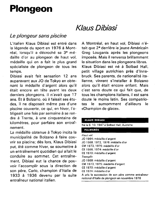 Prévisualisation du document Plongeon:Klaus Dibiasi (sports).