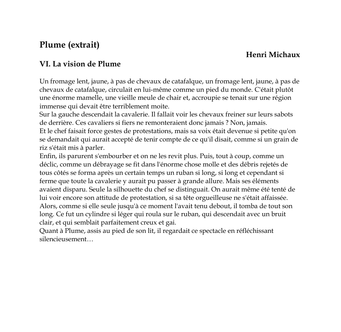 Prévisualisation du document Plume (extrait)Henri MichauxVI.