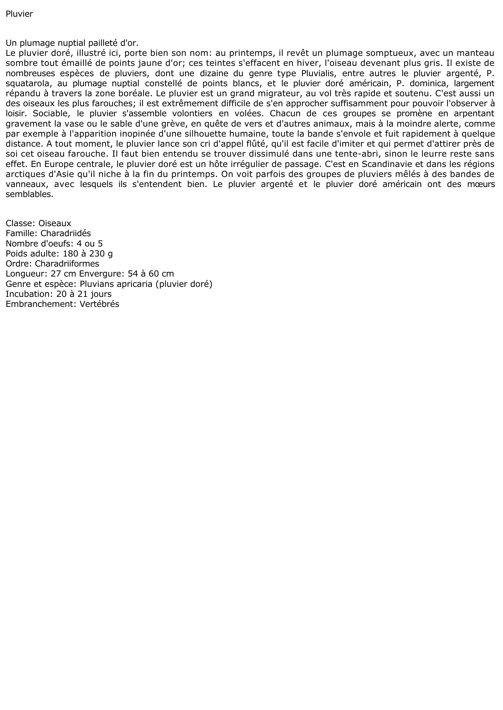 Prévisualisation du document Pluvier