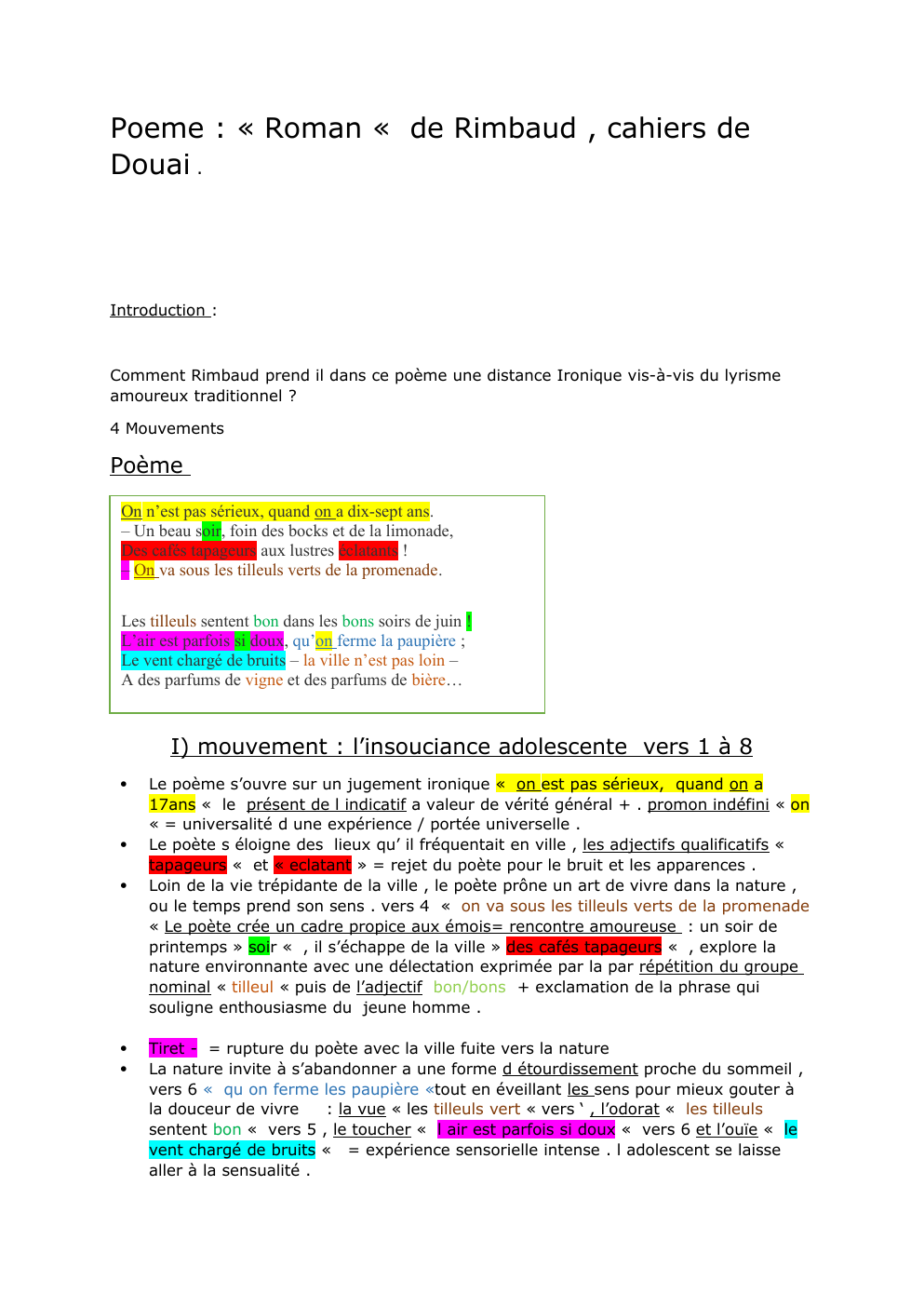 Prévisualisation du document Poème : Roman « de Rimbaud , cahiers de Douai .