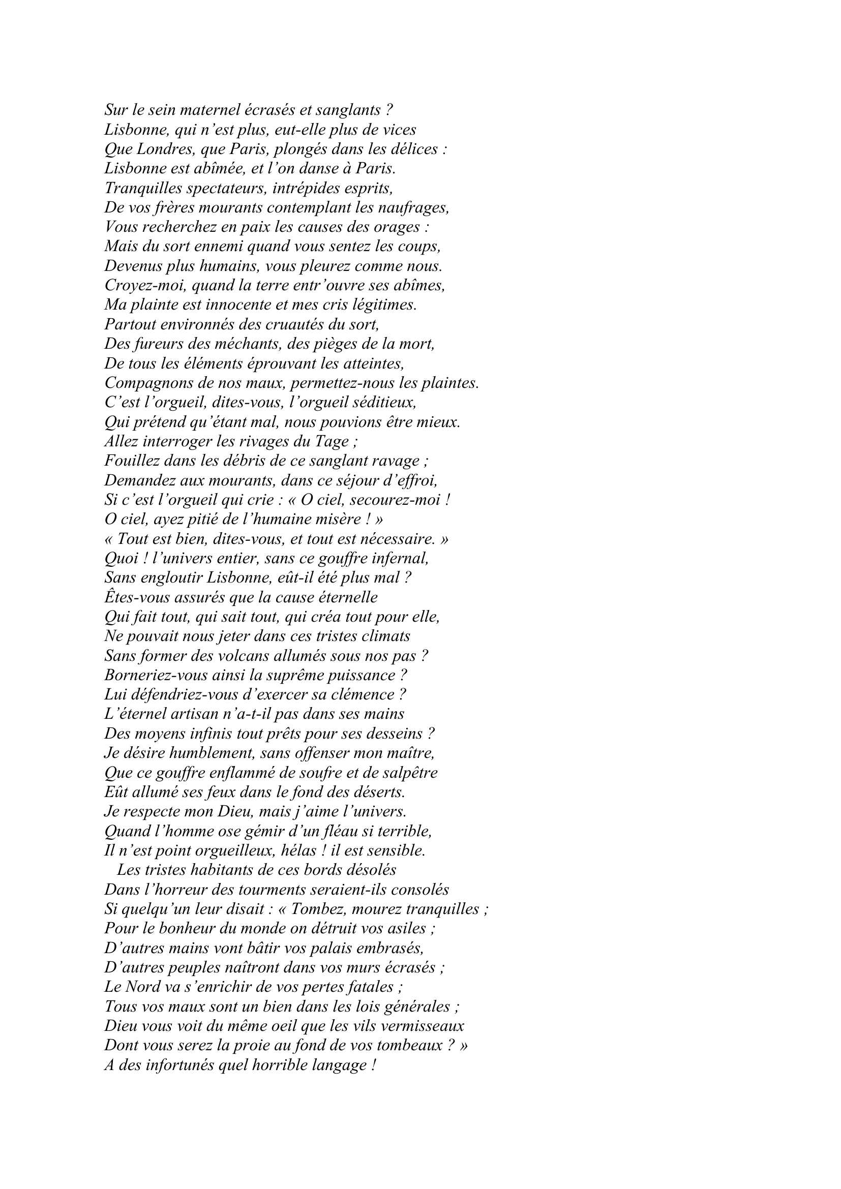 Prévisualisation du document Poème sur le désastre de Lisbonne  Commentaire composé