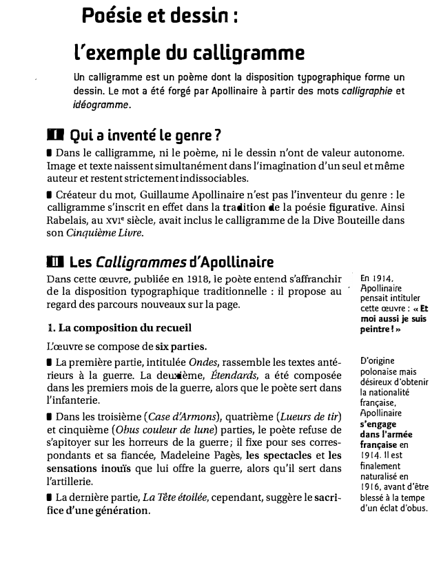 Prévisualisation du document Poésie et dessin :
l'exemple du calligramme
Un calligramme est un poème dont la disposition typographique forme un
dessin. Le...