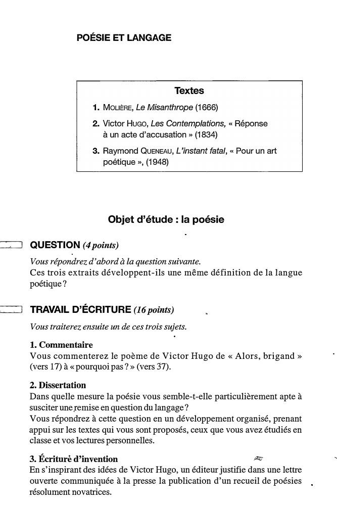 Prévisualisation du document POÉSIE ET LANGAGE (corpus corrigé)