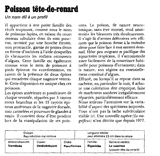 Prévisualisation du document Poisson tête-de-renardUn nom dû à un profil.