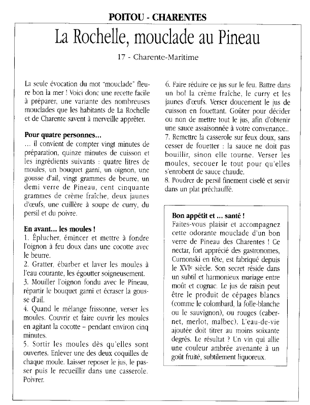 Prévisualisation du document POITOU - CHARENTESLa Rochelle, mouclade au Pineau.