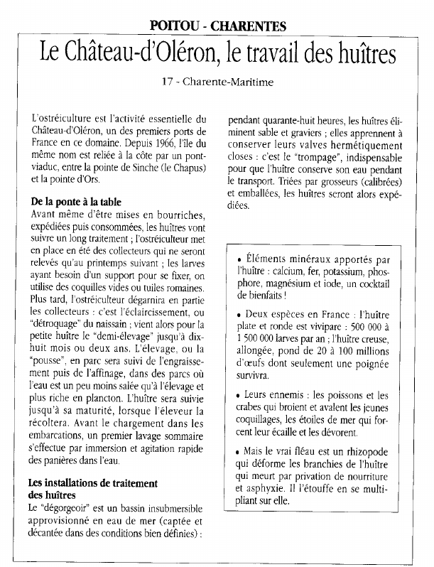 Prévisualisation du document POITOU - CHARENTESLe Château-d'Oléron, le travail des huîtres.