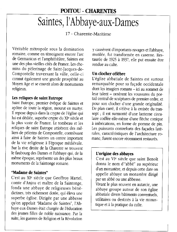 Prévisualisation du document POITOU - CHARENTESSaintes, l'Abbaye-aux-Dames.