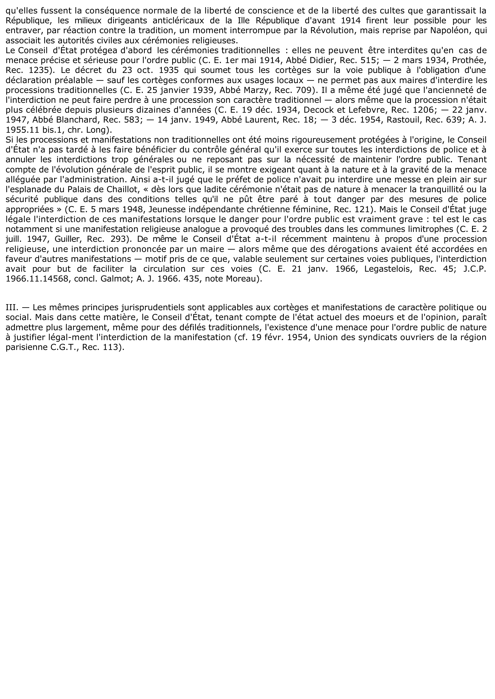 Prévisualisation du document POLICE — CULTES - C. E. 19 févr. 1909, Abbé OLIVIER, Rec. 181 (commentaire d'arrêt)
