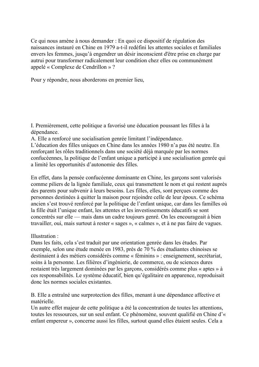 Prévisualisation du document Politique de l'enfant unique et Complexe de Cendrillon