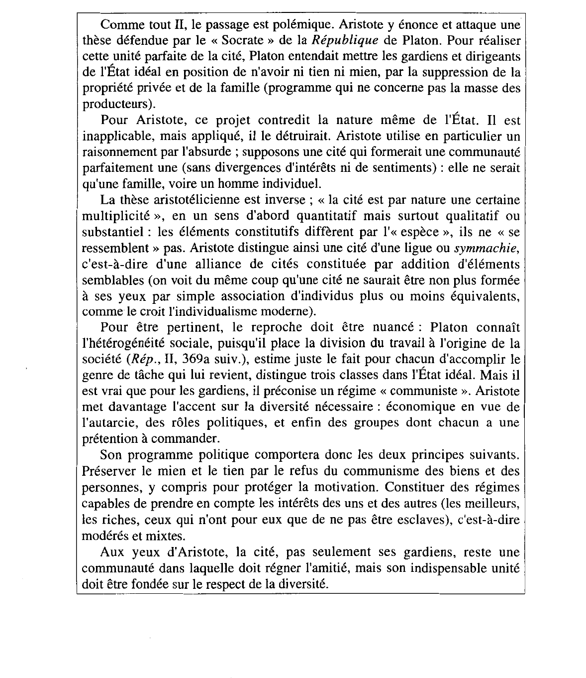 Prévisualisation du document Politique, II, 2, 1261a 15-25. Aristote - Commentaire
