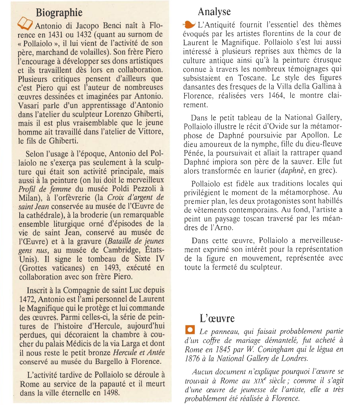 Prévisualisation du document POLLAIOLO Antonio del : APOLLON ET DAPHNÉ