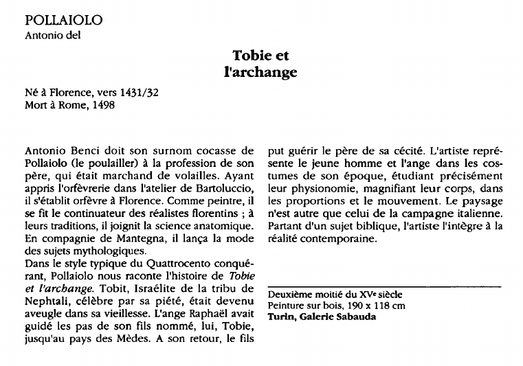 Prévisualisation du document POLLAIOLOAntonio del:Tobie etl'archange (analyse du tableau).