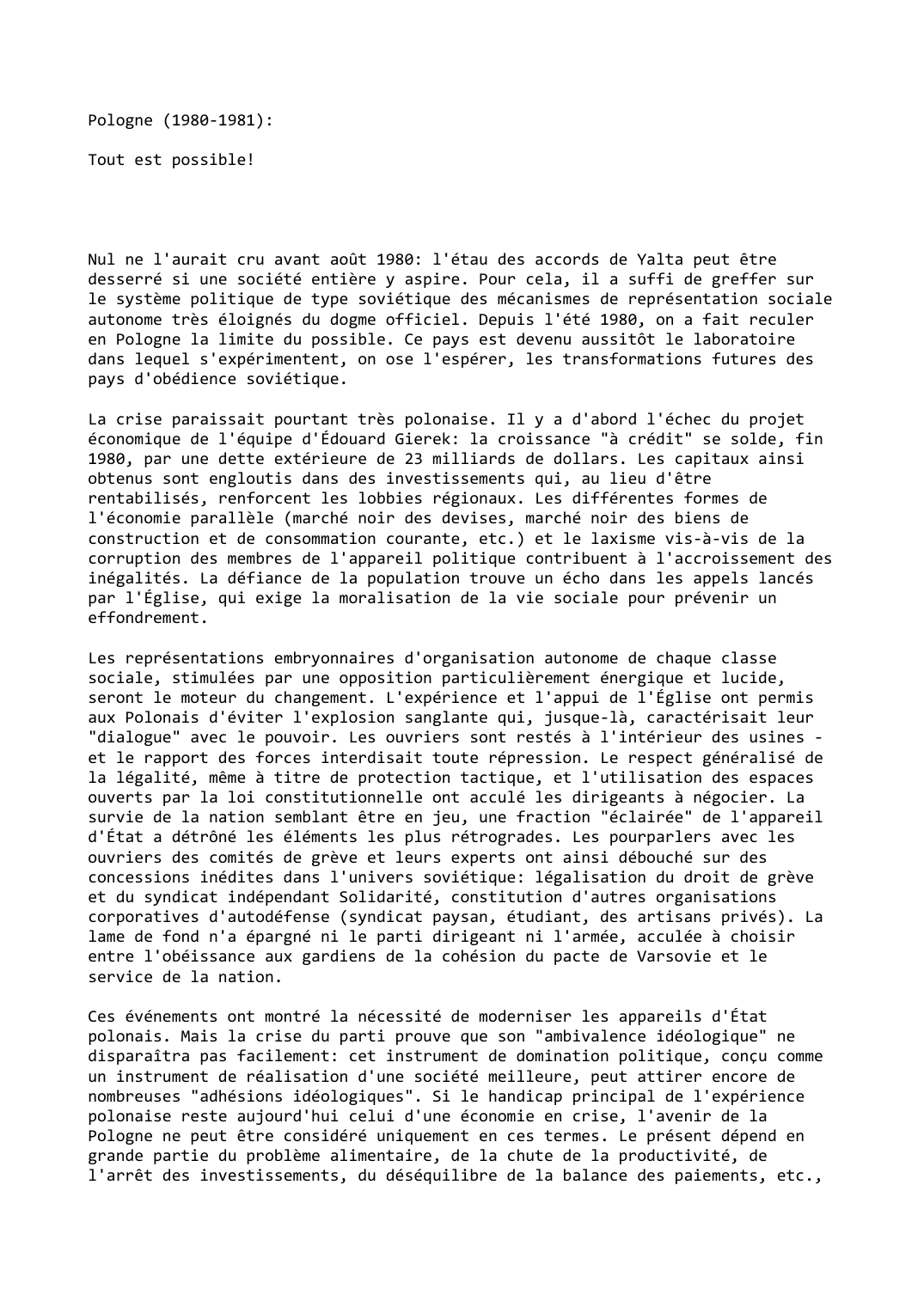 Prévisualisation du document Pologne (1980-1981):

Tout est possible!