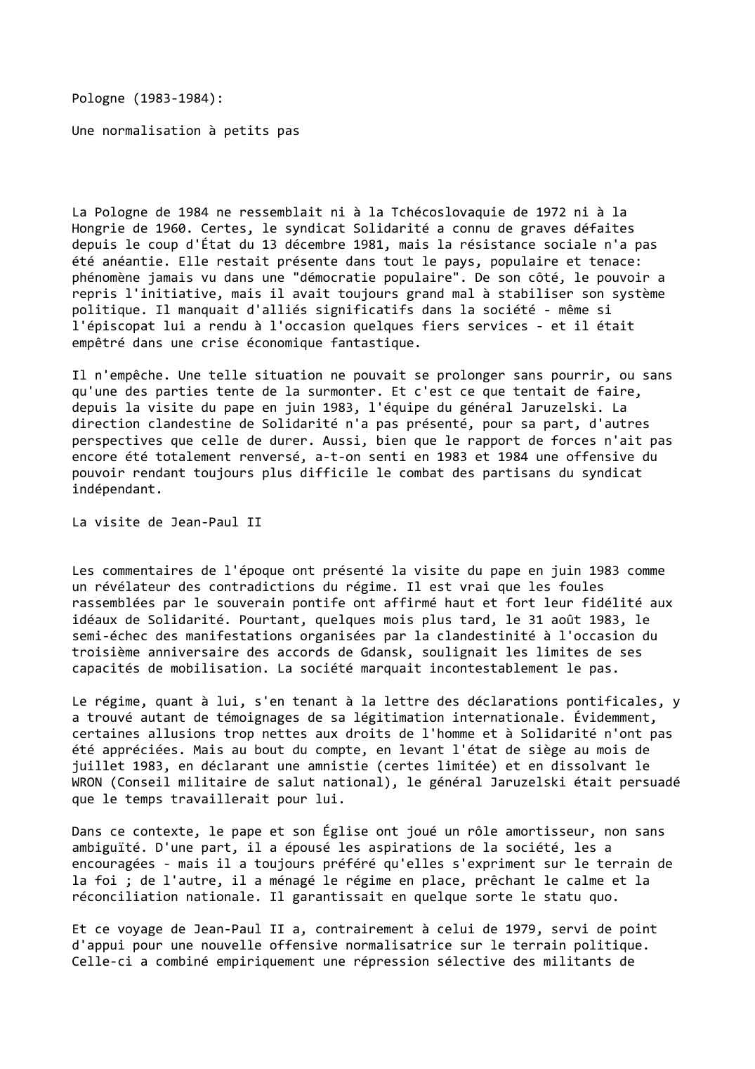 Prévisualisation du document Pologne (1983-1984):

Une normalisation à petits pas