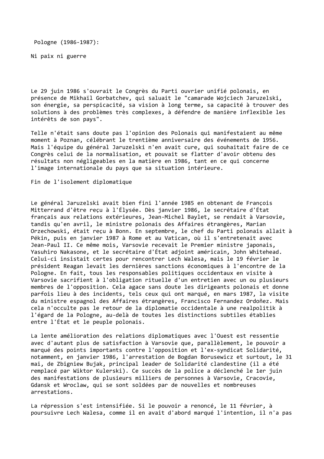Prévisualisation du document Pologne (1986-1987):

Ni paix ni guerre