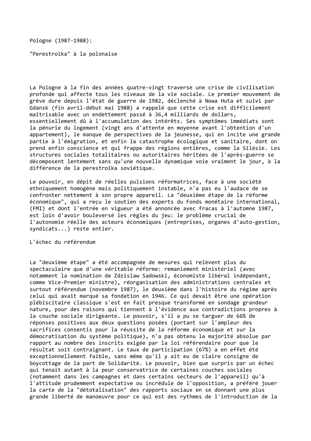 Prévisualisation du document Pologne (1987-1988):

"Perestroïka" à la polonaise