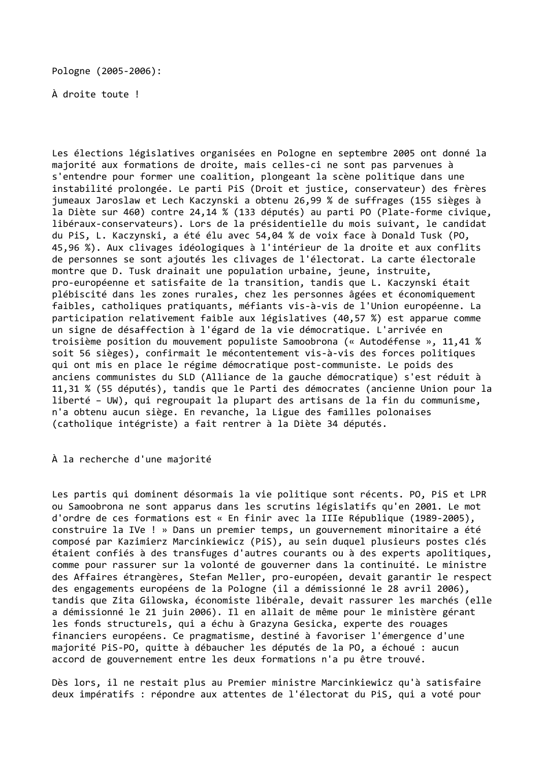 Prévisualisation du document Pologne (2005-2006):

À droite toute !
