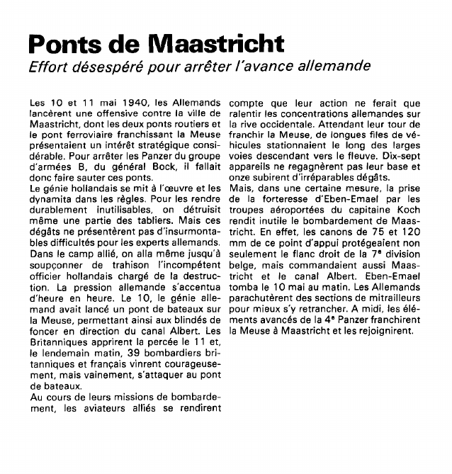 Prévisualisation du document Ponts de Maastricht:Effort désespéré pour arrêter l'avance allemande (histoire de la seconde guerre mondiale).