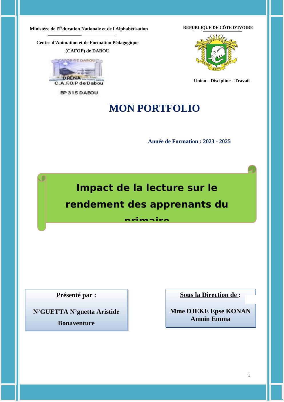 Prévisualisation du document Portfolio: Impact de la lecture sur le rendement des apprenants du primaire