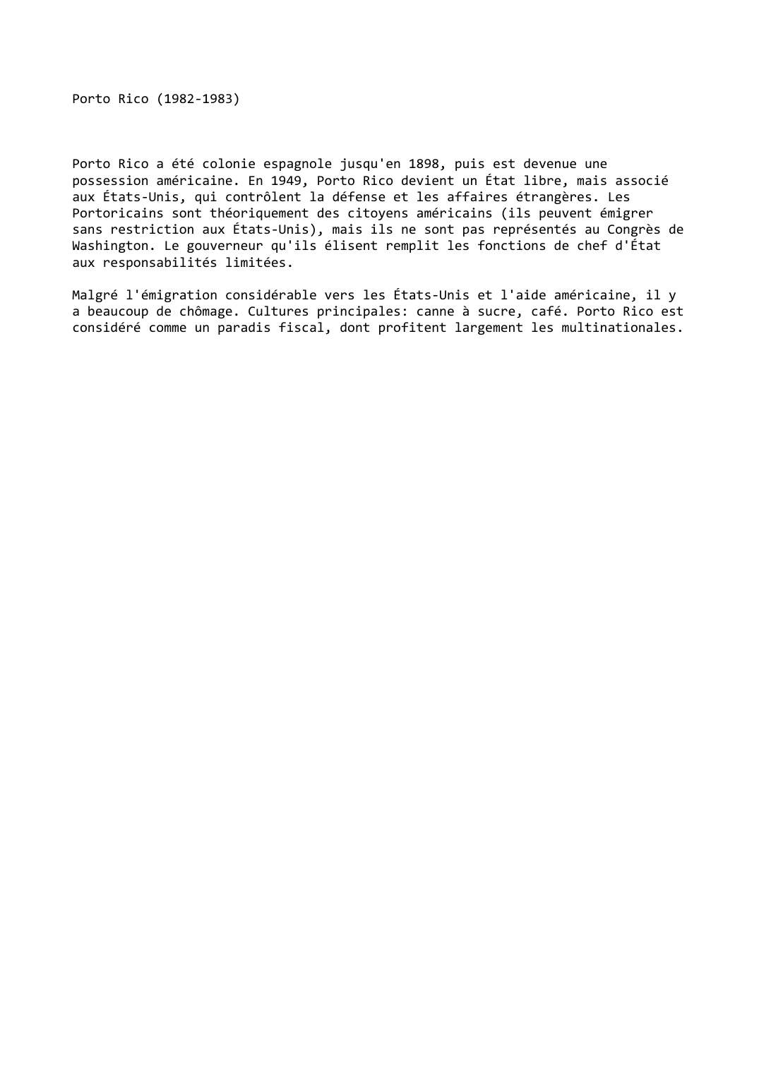 Prévisualisation du document Porto Rico (1982-1983)