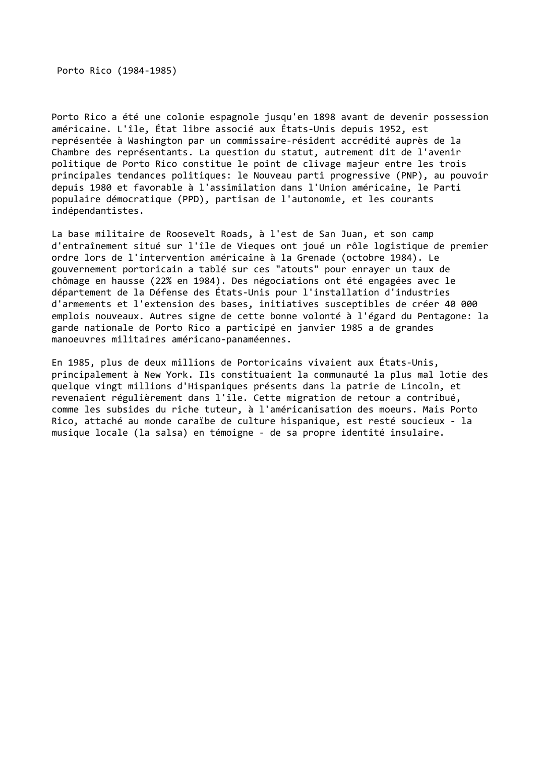 Prévisualisation du document Porto Rico (1984-1985)