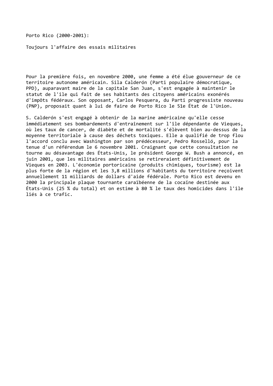 Prévisualisation du document Porto Rico (2000-2001):

Toujours l'affaire des essais militaires