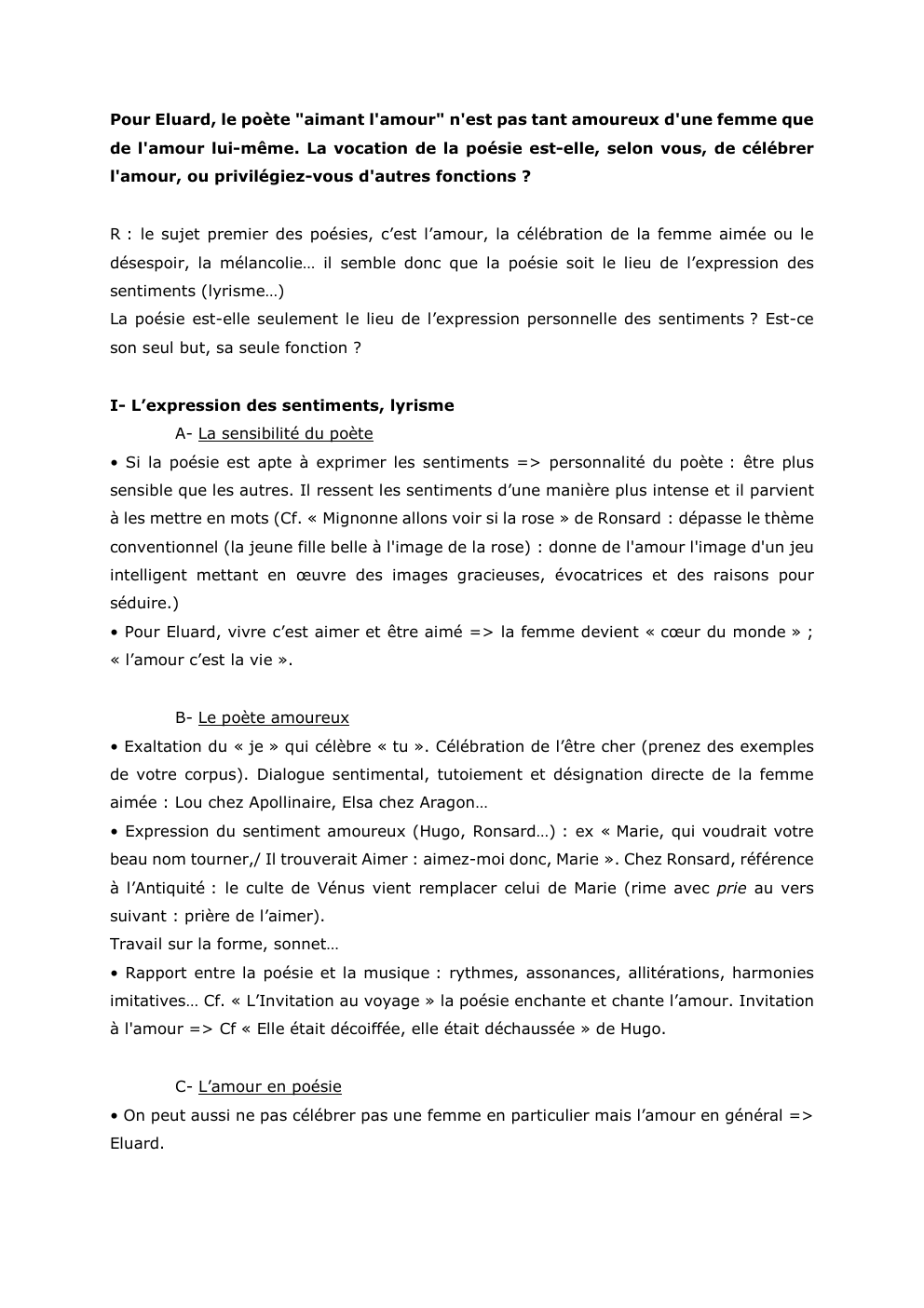 Prévisualisation du document Pour Eluard, le poète "aimant l'amour" n'est pas tant amoureux d'une femme que
de l'amour lui-même. La vocation de la...