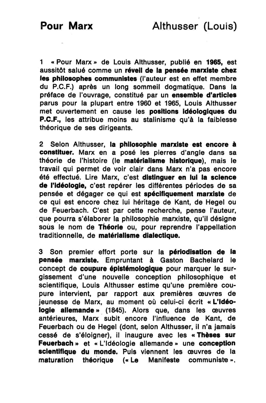 Prévisualisation du document POUR MARX, 1965.  Louis Althusser - résumé de l'oeuvre