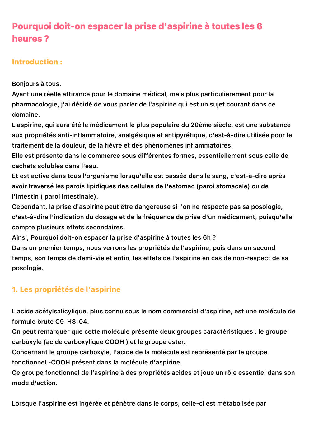 Prévisualisation du document pourquoi doit-on espacer la prise d’aspirine à toutes les six heures