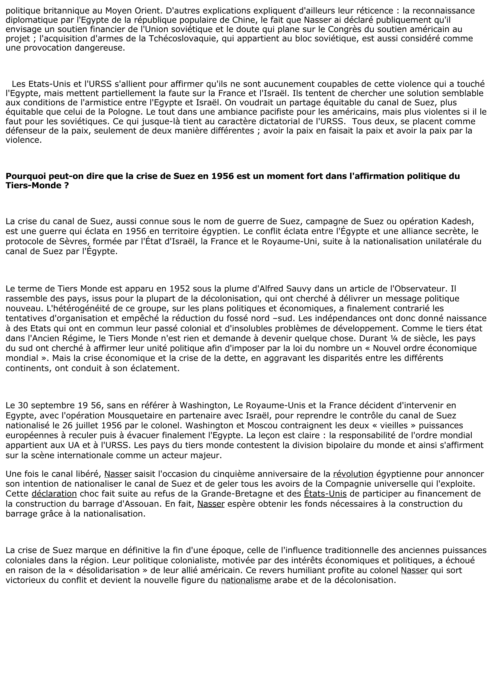 Prévisualisation du document Pourquoi peut-on dire que la crise de Suez en 1956 est un moment fort dans l'affirmation politique du Tiers-Monde ? 