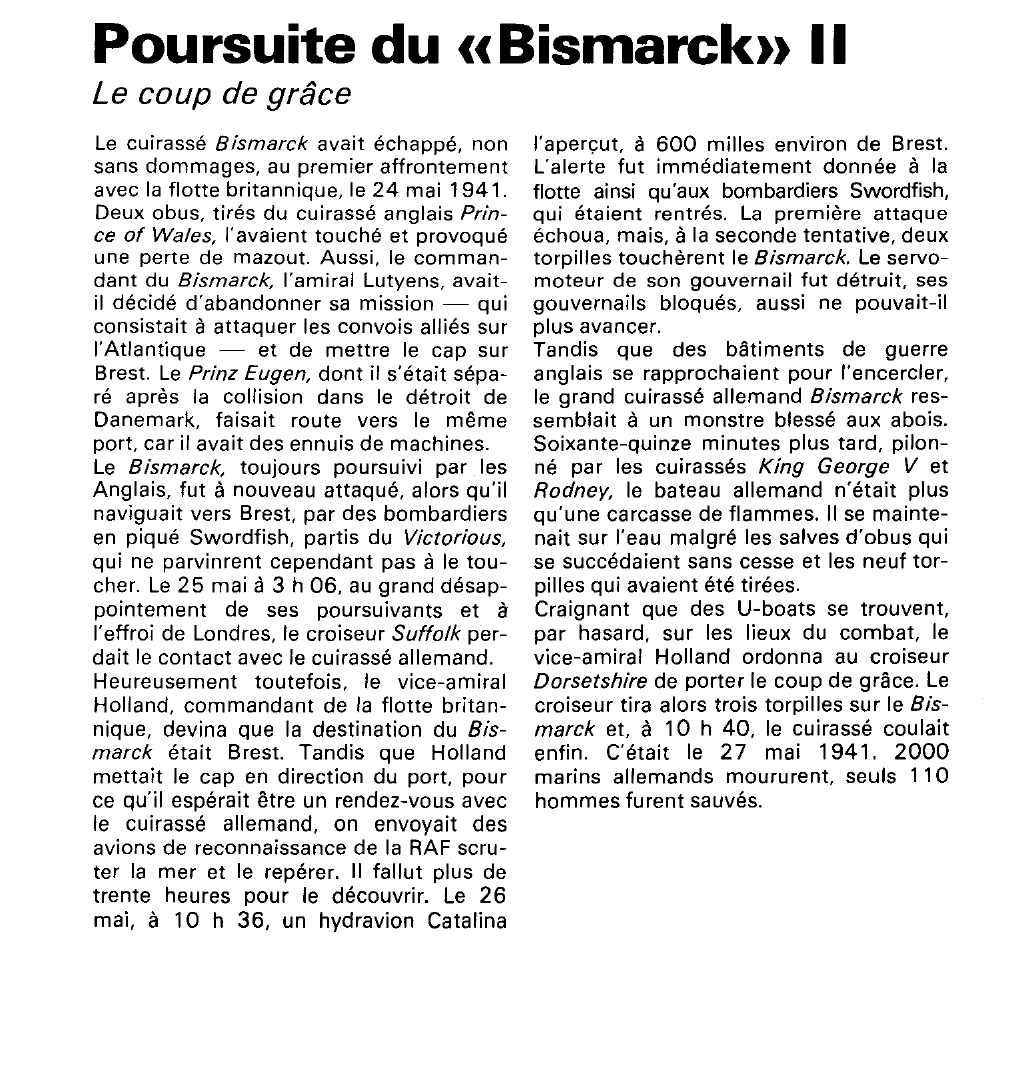 Prévisualisation du document Poursuite du «Bismarck» (seconde guerre mondiale).
