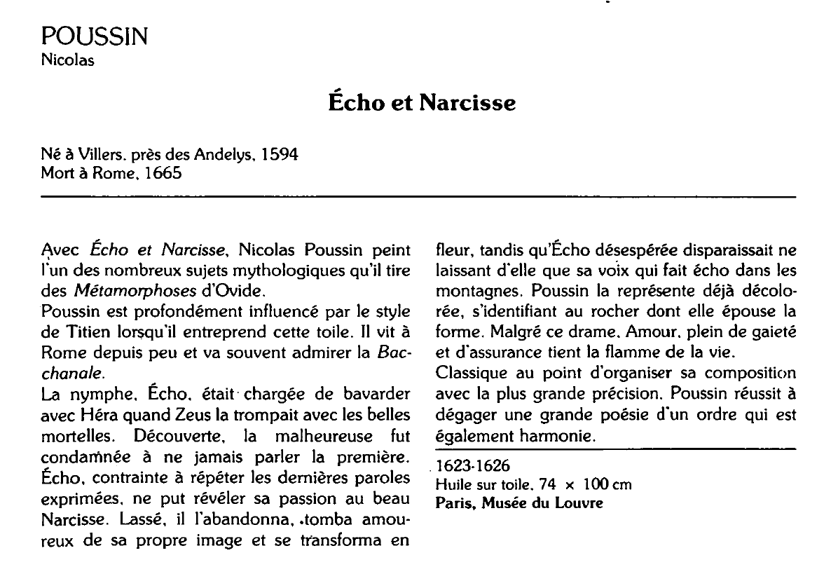 Prévisualisation du document POUSSIN Nicolas : Écho et Narcisse