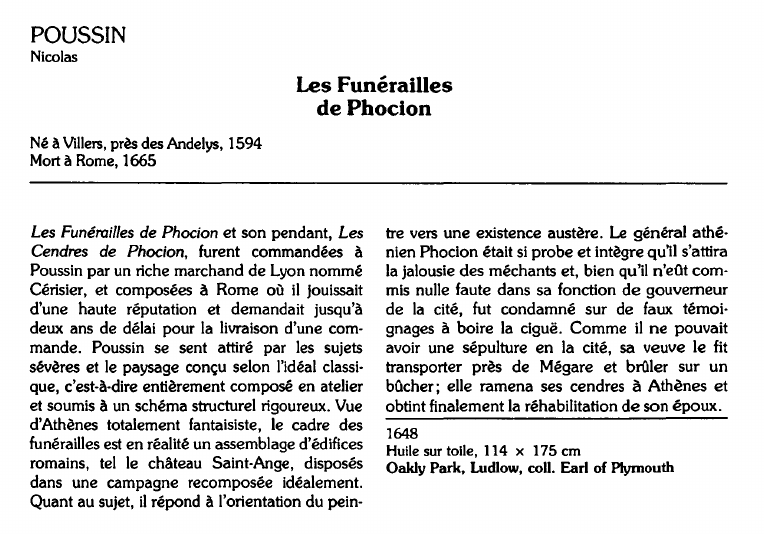 Prévisualisation du document POUSSIN Nicolas: Les Funérailles de Phocion.